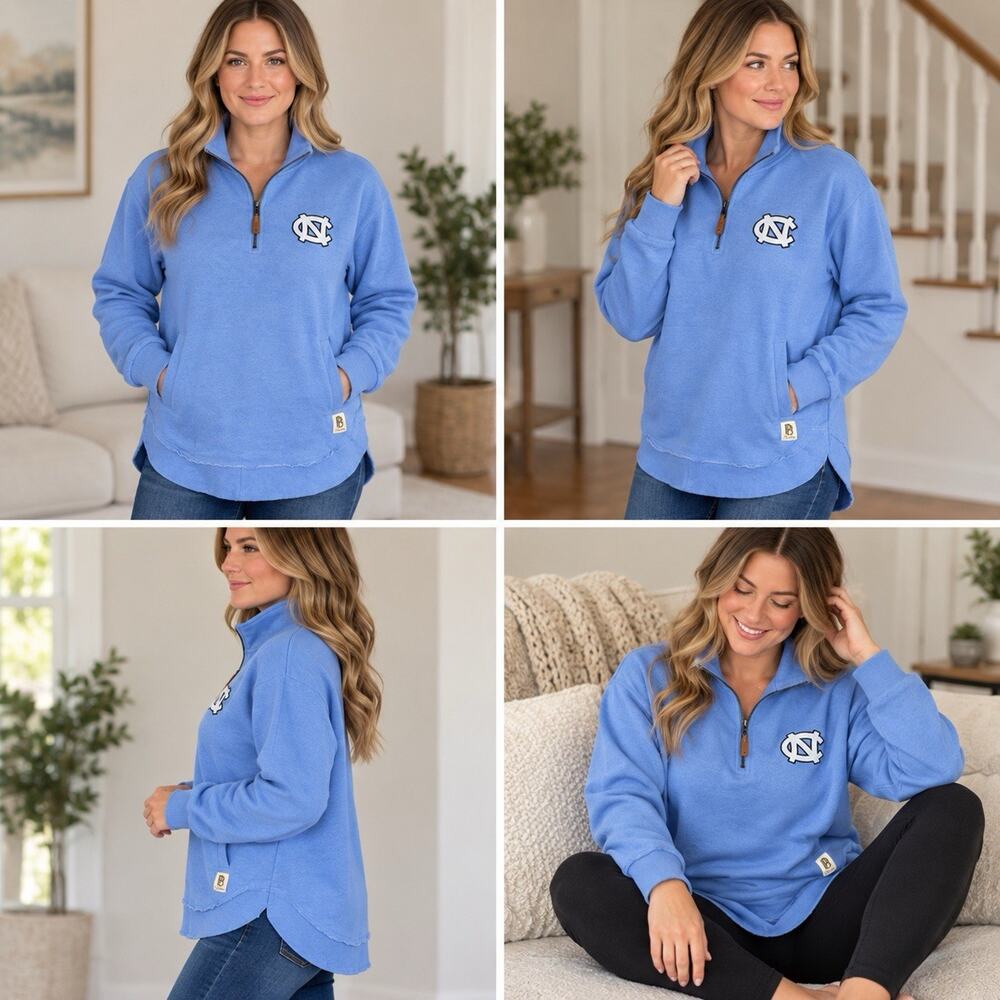 NWT Pressbox UNC Tar Heels Women’s M Blue Quarter Zip Pullover Sweatshirt